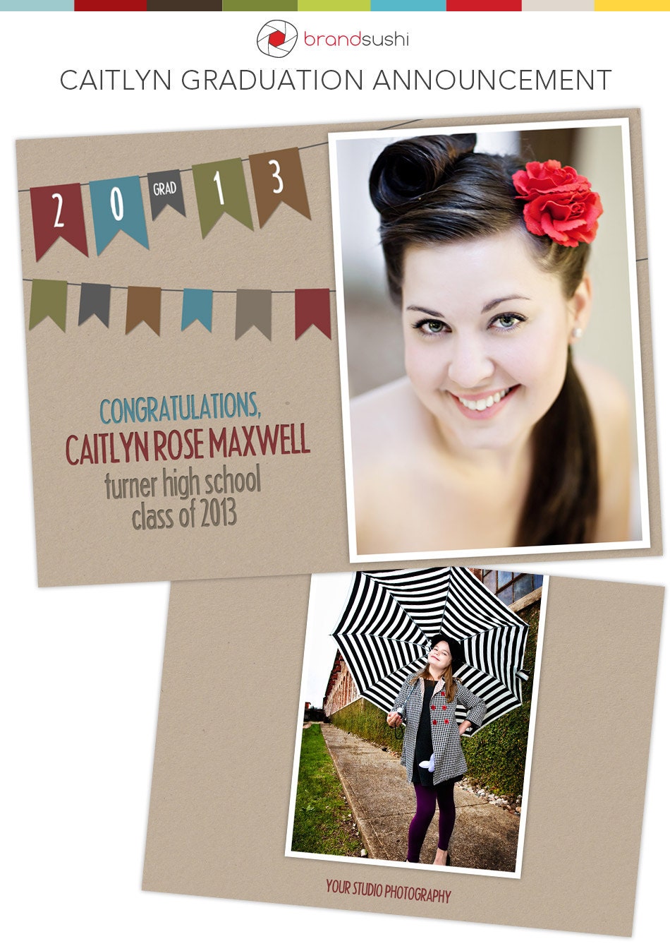 INSTANT DOWNLOAD - CAITLYN 2013 Graduation Announcement - 5x7 Photoshop Card Template for Photographers