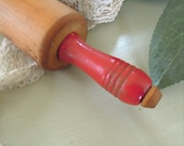 Vintage Wood Rolling Pin / Red Patina Handles / Farmhouses Chic