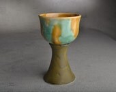 Goblet / Chalice Ready To Ship Blue Brown Stoneware Wine Goblet by Symmetrical Pottery