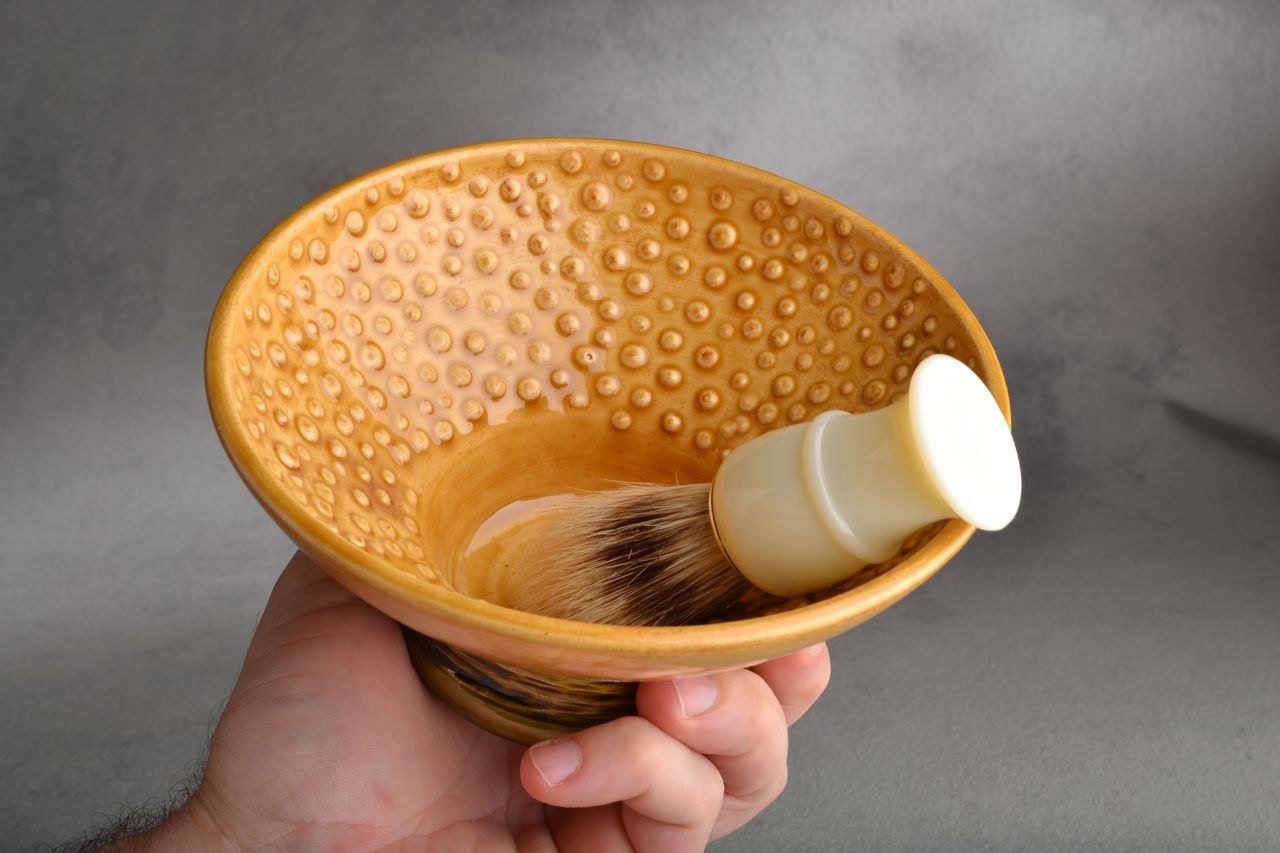 Shaving Bowl Ready To Ship Brown Dottie Shaving Bowl by Symmetrical Pottery