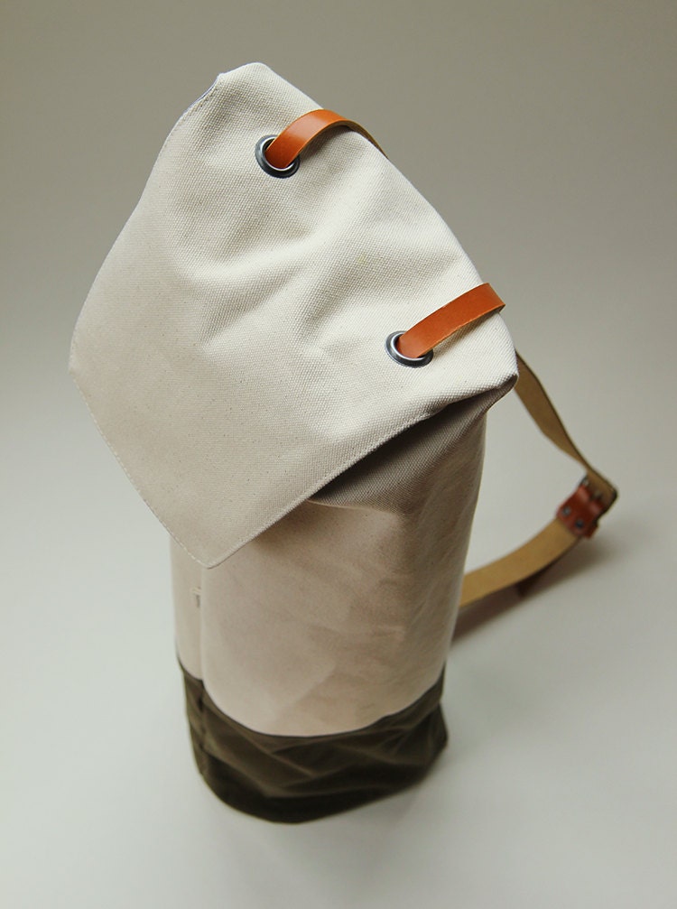 yoga bag - waxed cotton with leather strap - green