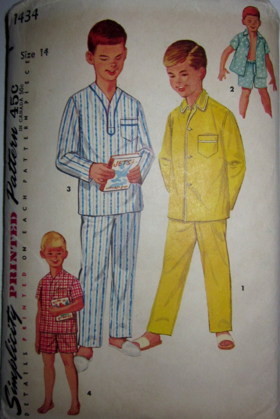 Simplicity 1434 Teen Boy Pajamas Two Length 1950s Pattern