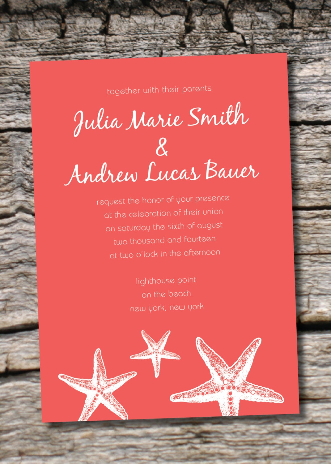 TROPICAL STARFISH Wedding Invitation/Response Card - 100 Professionally Printed Invitations & Response Cards