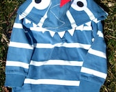 Organic Cotton Blue Dino Hoodie with Red Spikes in size 12-18 months