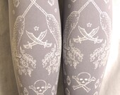 Pirate Printed Tights Narwhals Nautical Small Medium White on Dove Grey