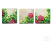 SET OF 3 Canvases -Textured Floral Painting - Pink Flowers Artwork Wall Decoration -The Garden 1