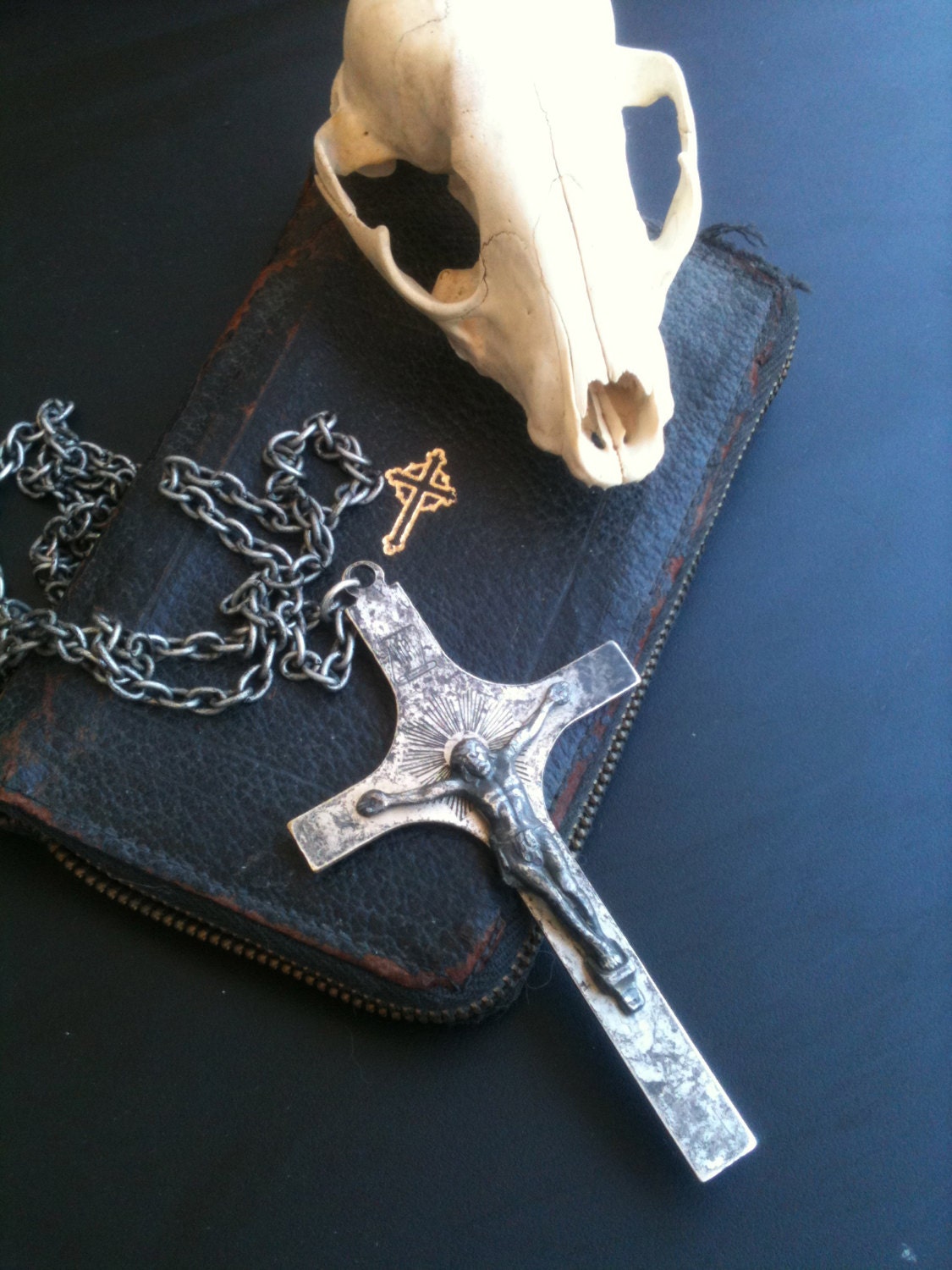 30s Vintage Huge German Crucifix Cross Necklace