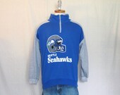 Vintage 80s SEATTLE SEAHAWKS GRAPHIC Football Sweater Medium 50/50 Jumper Zip Collar Sweatshirt