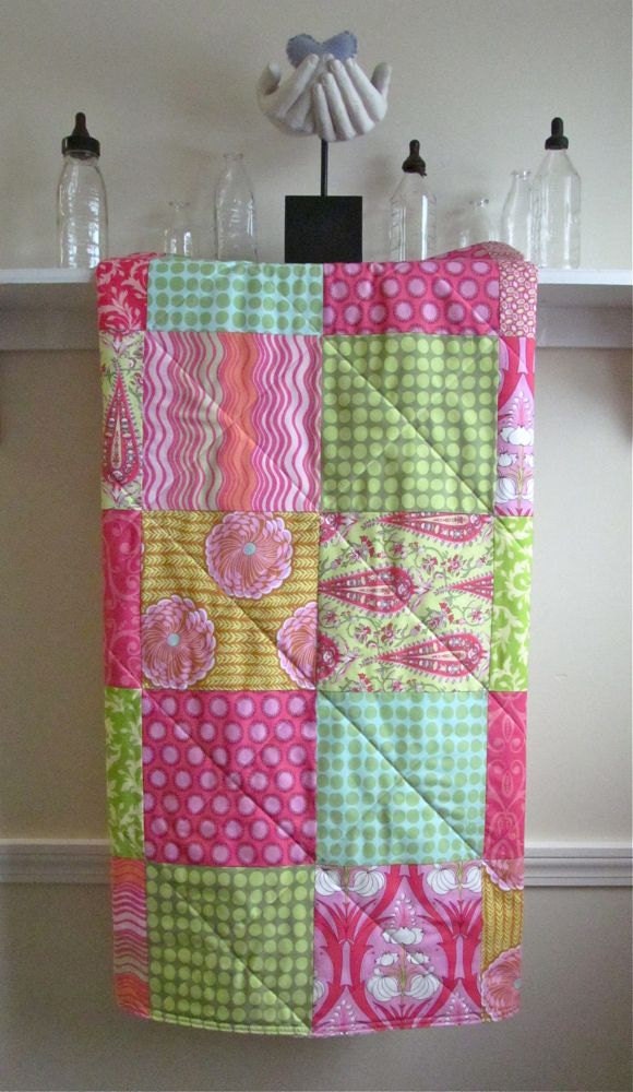 Modern Baby Quilt Girl - Bright Pink - Crib Quilt in Bright Pink, Yellow, Aqua, and Lime Green