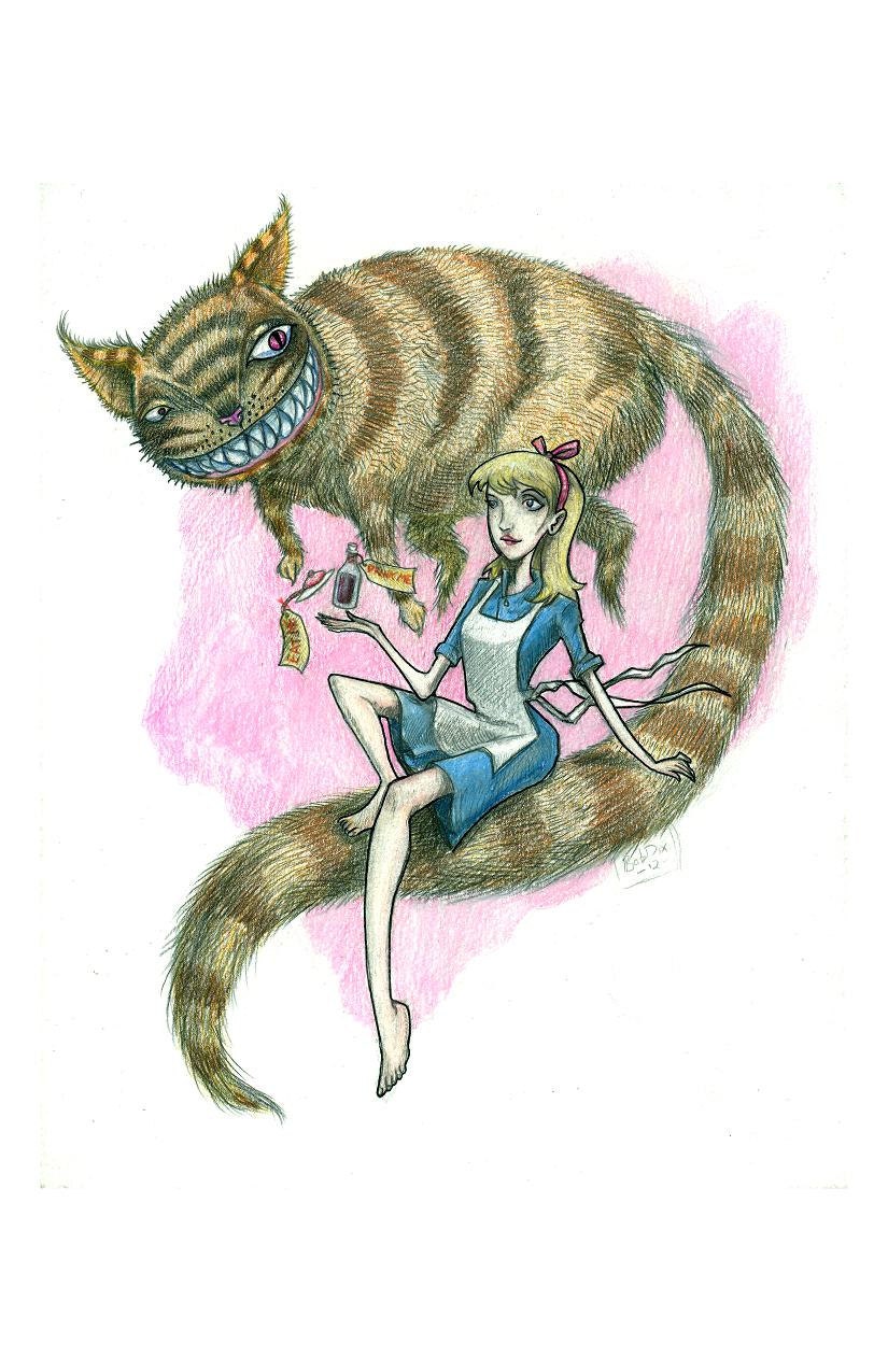 Alice in wonderland with cheshire cat 11x17" print