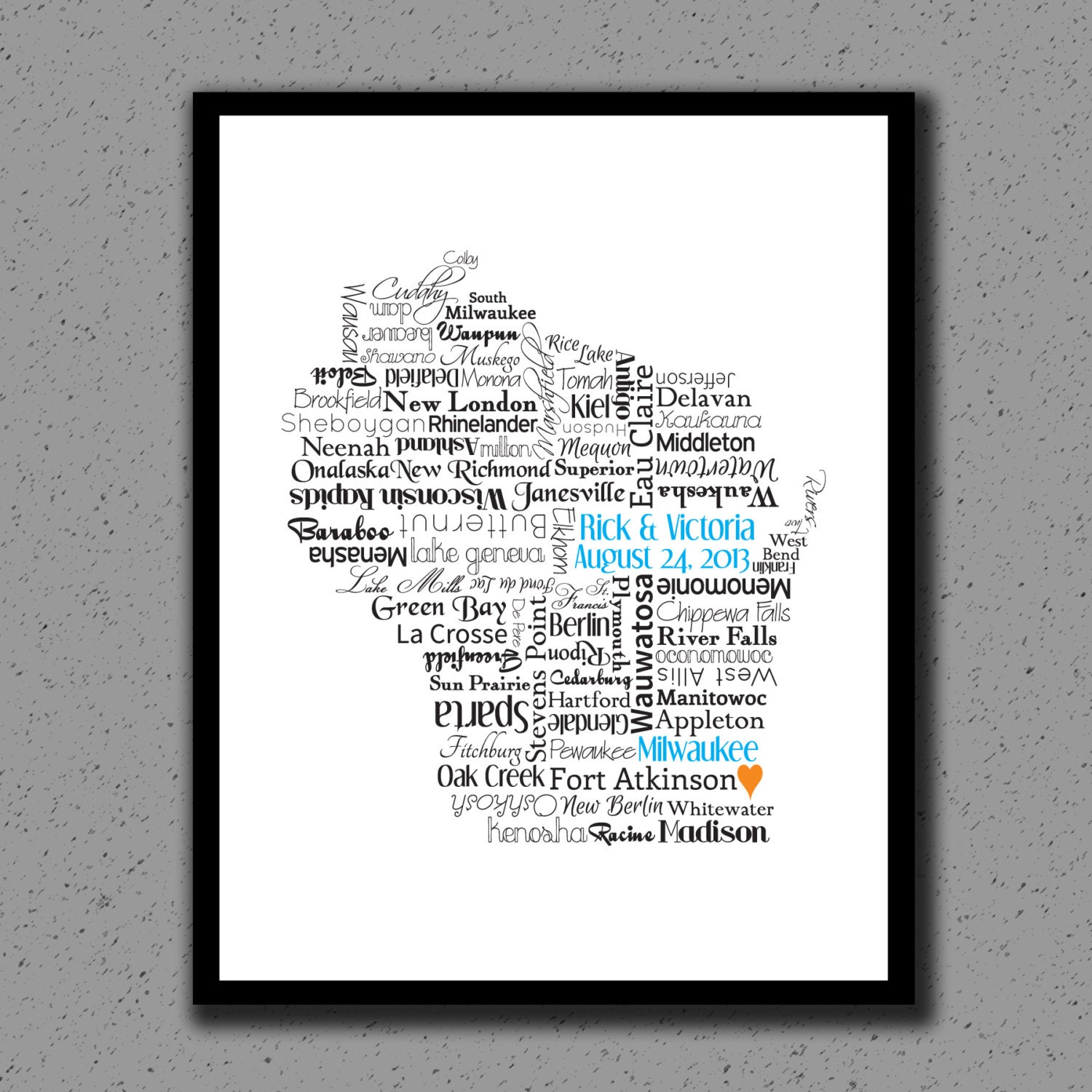 Wisconsin State Print, WI, State Art, State Map, Wedding, Personalized, Print, Custom, Cities, City, Housewarming Gift, Travel
