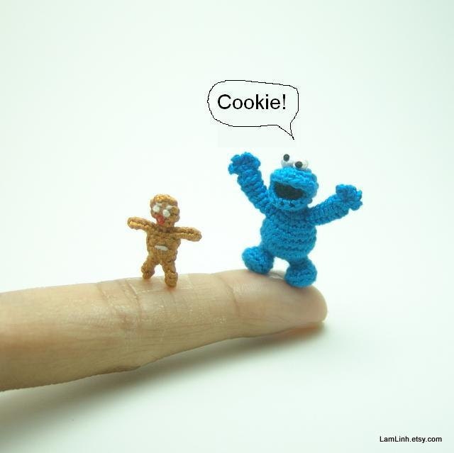 1 inch crochet cookie monster doll  - tiny amigurumi miniature muppet