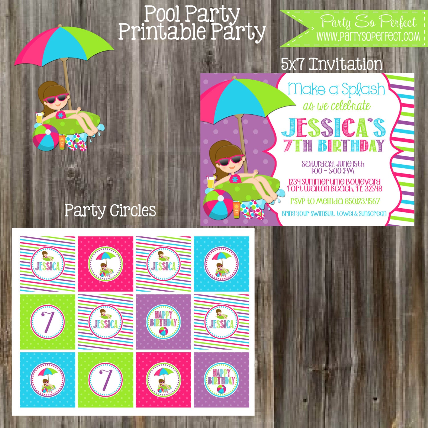 Swimming Pool Birthday Party Package - Girl DIY Printable Il_170x135