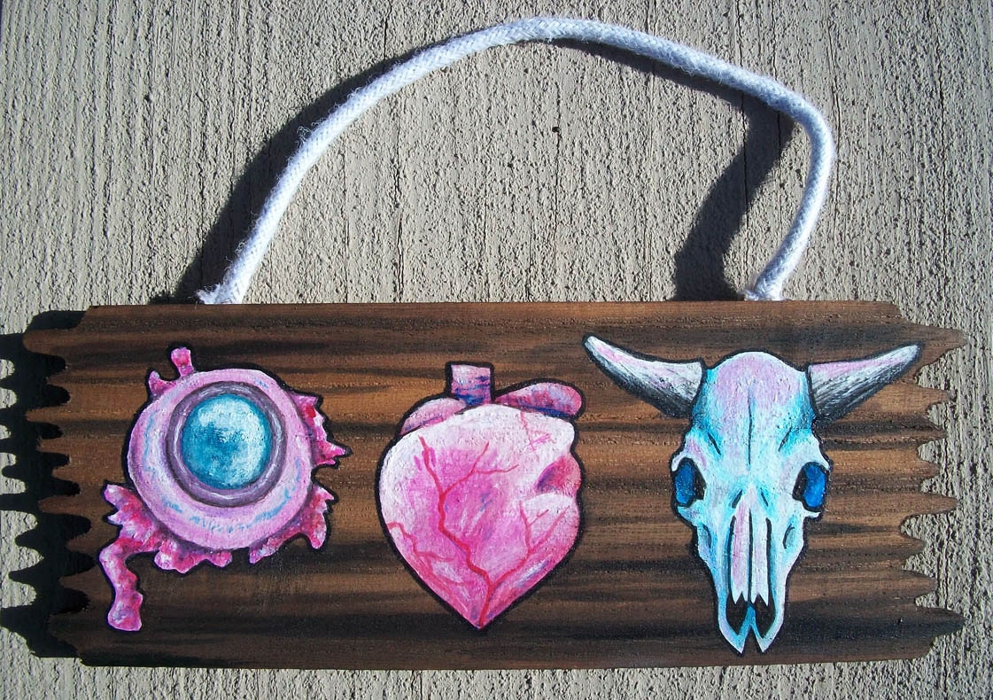 Eye Heart Skulls Hand Painted Sign