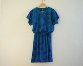 Blue and Purple Eighties Dress - Women's Size Medium Vintage Clothing