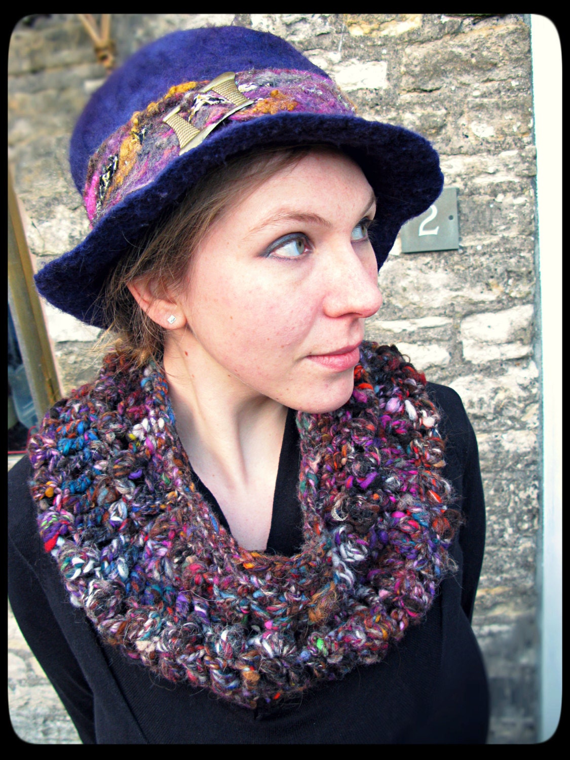 ARtWeAR Handspun Wool COWL 'Circus Dreams' - chunky large deep crochet circle scarf - double ply 2ply art yarn - merino alpaca Handmade OOAK