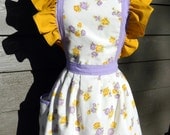 Up-Cycled Apron - Lavender and Gold Floral with Ruffles