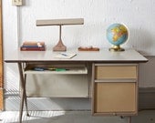 Mid Century Retro White and Gray Desk with Pegboard designed by Raymond Loewy - 50s 60s Mod / Atomic