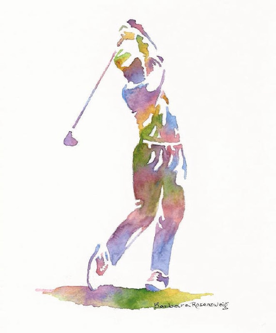 Golf Man, Sports Athlete Fathers Day Dad Gift, Art Print of Original Painting, Birthday Gift for Him, Barbara Rosenzweig, Etsy Reproduction