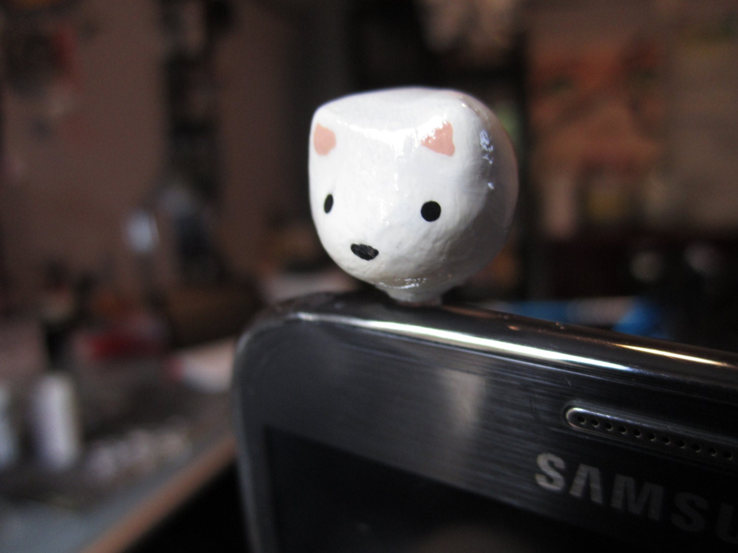 SHI-ball Shiba Inu Cell Phone Dust Plug Charm - White