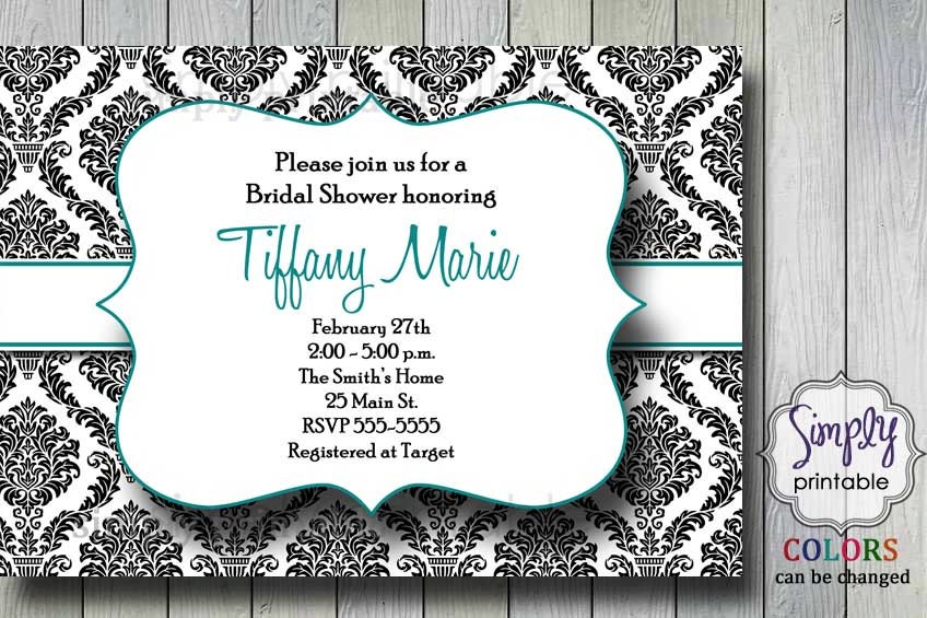 Damask Bridal Shower Invitation Black & White (Printable Digital File) Il_570xn