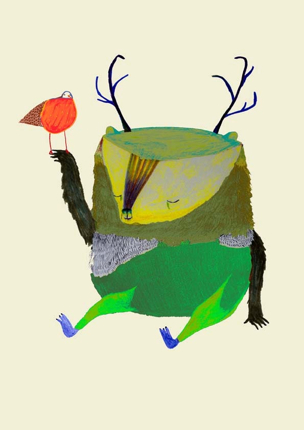 Kids wall art. Deer and Robin. Wall art for Children.