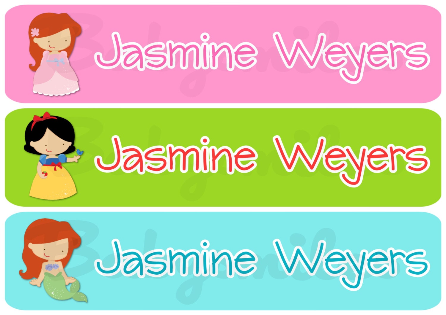 42 Regular or 90 Mini Skinny Personalized Waterproof Name Label Stickers  - NEW - Beautiful Princess 2 - Perfect for School, Daycare