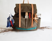 The SHELTER Wildcrafting Bag for Small Terrain // Waxed Canvas, Vegetable Tanned Leather, and Emerald Teal Canvas