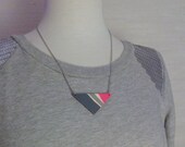 Akaw - Geometric Triangle Color Block Double-Sided Necklace in Dark and Light Grey and Fuschia Neon Pink with Silver Metal