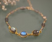 Labradorite Bracelet - Bezel Gold bracelet - Wire wrapped Labradorite Bracelet  - bridesmaid bracelet Mother's Day Gift