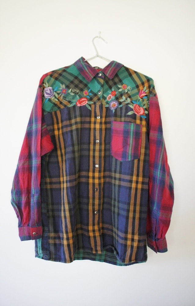 Every Rose Has its Thorn Soft Grunge 90s Tartan Shirt