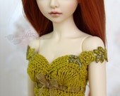 Mustard - olive green crochet top, corset for MSD