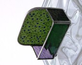 Green Fun Fabric with Purple Transparent Stained Glass Business Card Holder