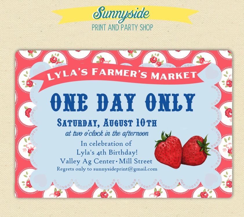 Strawberry Farm / Farmer's Market Birthday Picnic Invitation - Printable Il_170x135
