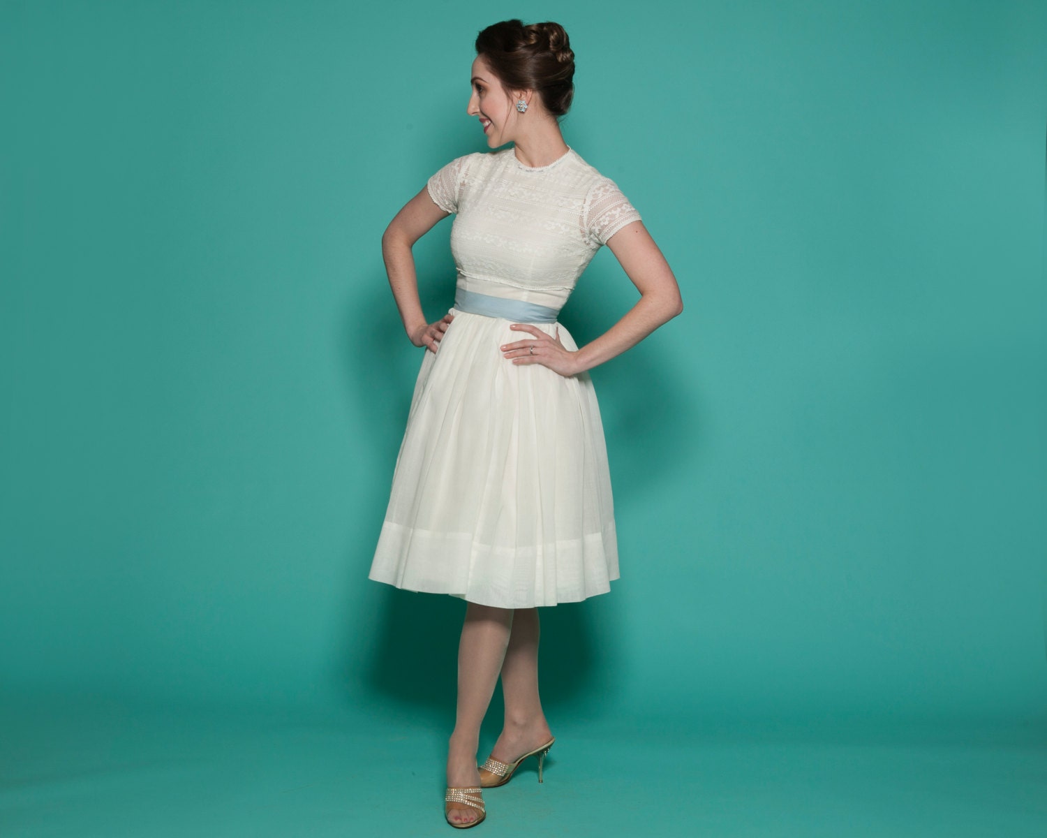 Vintage 1960s Wedding Dress Lace Bolero Mad Men Summer Bridal Fashions 1950s