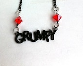 Grumpy name plate necklace in red and black,you may choose crystal color