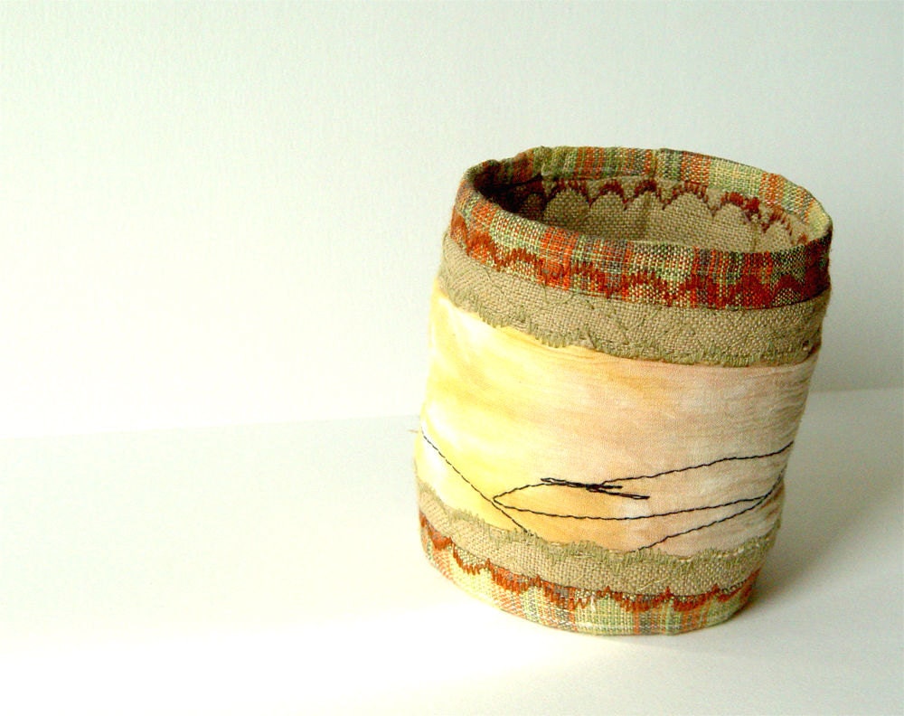 Funky bracelet cuff jewelry, textile bracelet, textile cuff, linen bracelet, fabric cuff, eco friendly bracelet, soft jewelry, earth colors