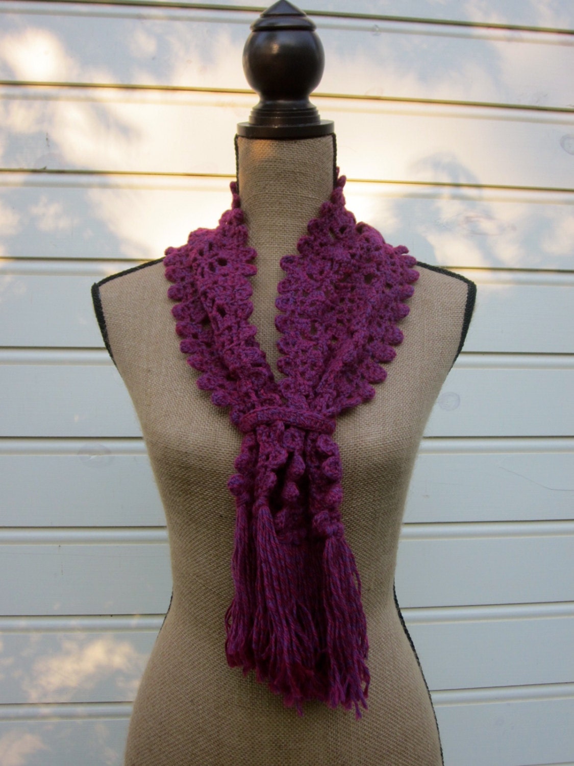 Pattern PDF for Crochet Spiderweb Scarf, Edging as you go, Fringed, Optional Band, Berry DK yarn, one skein