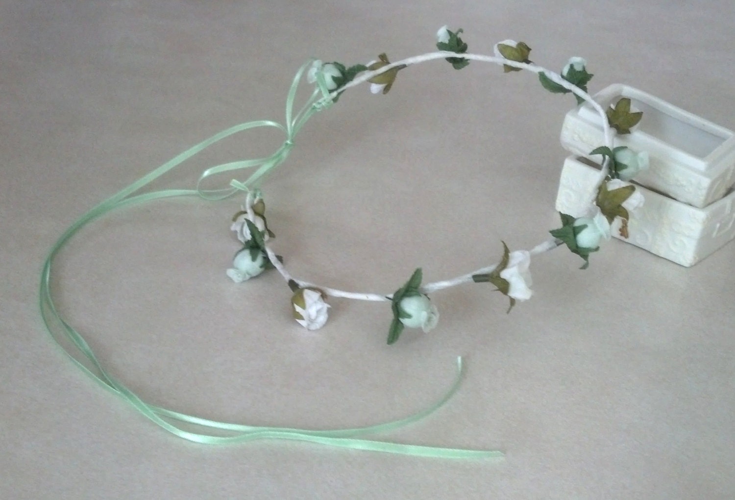 Bridal Hair accessories Mint Green Flower Crown Shabby chic wedding headpiece flower girl halo Music festivals hippie boho Made In Michigan