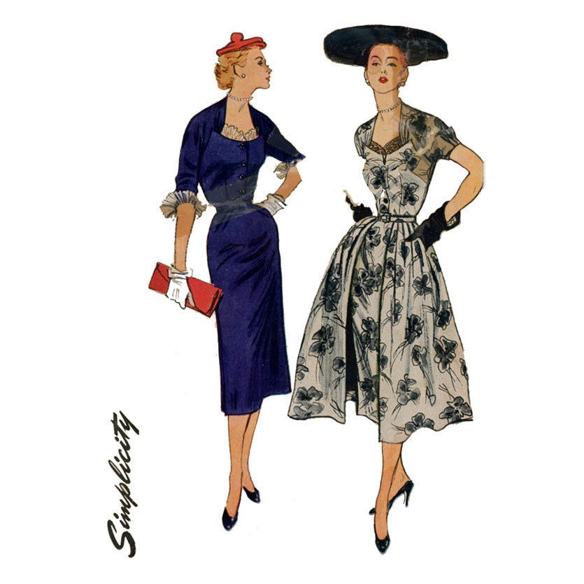 1950s Evening Sheath Dress Pattern Simplicity 8460 Bust 30 Womens Vintage Sewing Pattern Redingote Panels