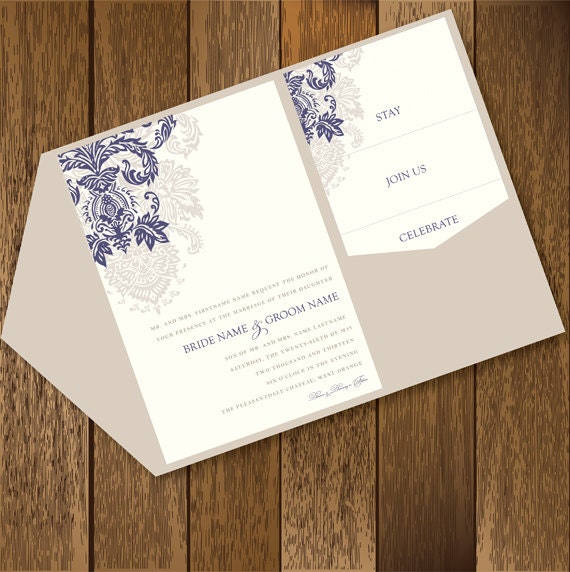 Damask Pocket Wedding Invitation