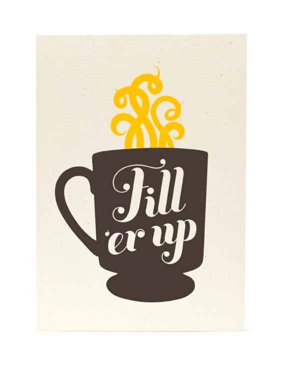 Retro Coffee Cup (grey) / 5x7 screenprint