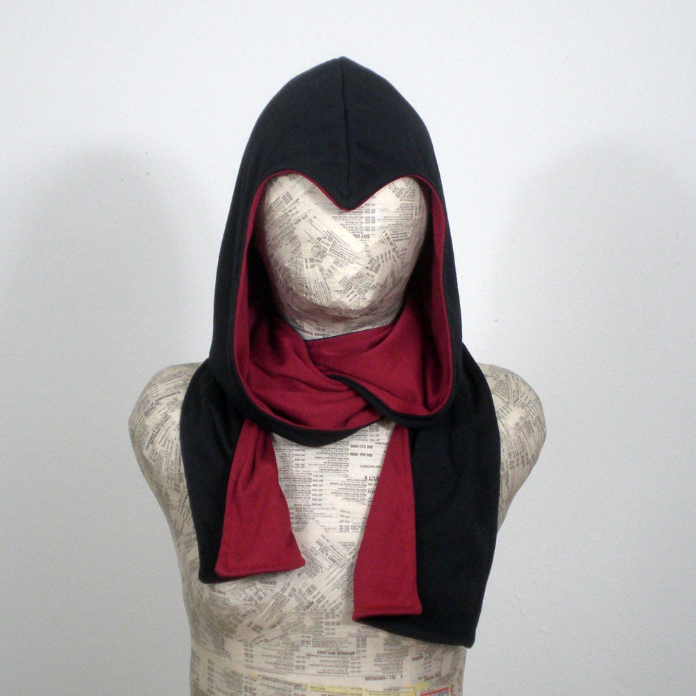 Assassin Hoodie Scarf - Black and Crimson or you choose the color