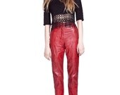 80s Red Leather Pants / Slim Fit / S
