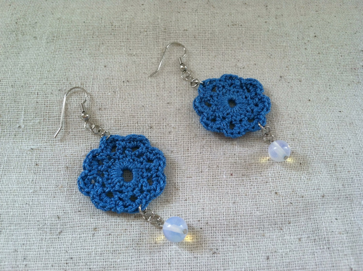 Crocheted Blue Flower Earrings