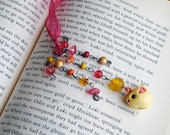Canary Bird Bell Bookmark Yellow and Pink Beaded Book Thong Spring