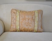 A Small Rectangular Caramel Damask Silk Pillows with Special Floral Tape Trim