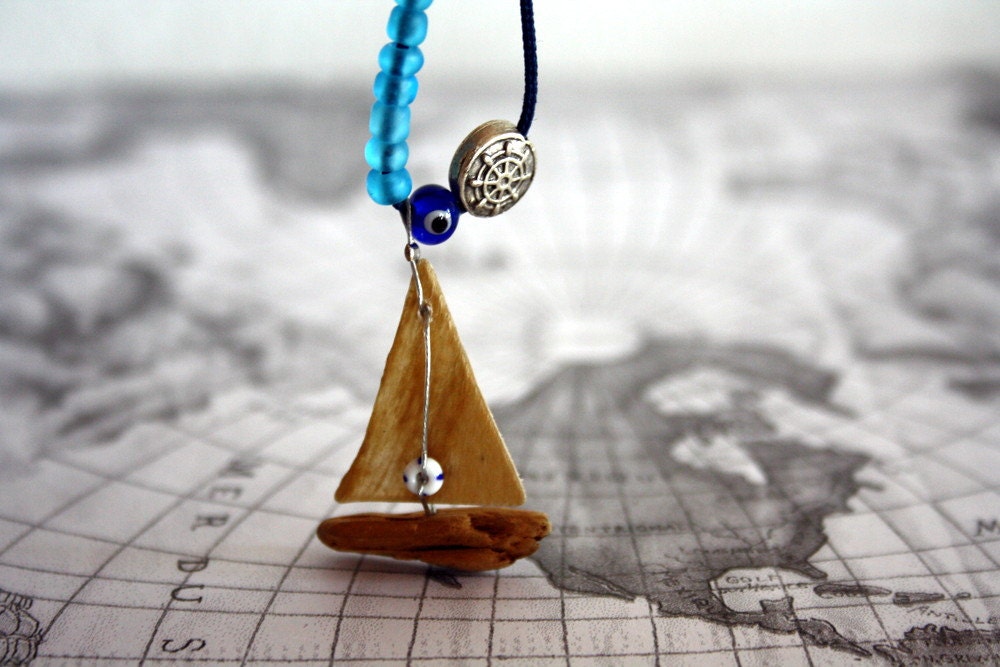 driftwood sailboat necklace ...anchor necklace...nautical jewelry...sailing jewelry...sailing boat...nature jewelry...all things coastal