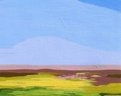 Morning Sunlight 8x10 Giclee print, acrylic landscape painting, blue and yellow, field in the morning, living room art