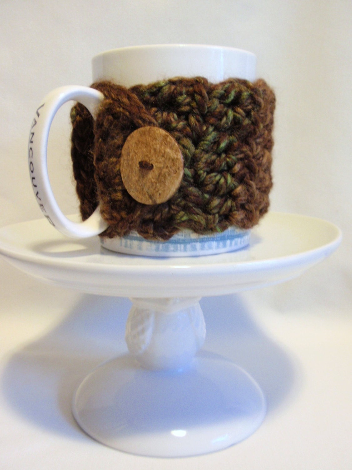 Crochet Coffee Sleeve SPICE Chunky Coffee Cup Cozy or Mug Cozy with Coconut  Button Acrylic and Lambs Wool